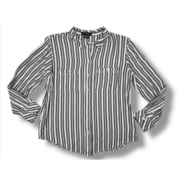 Sanctuary Blouse Womens Large Tomboy Shirt  Black Ivory Striped Soft - Picture 1 of 8